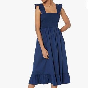 The Drop Women's Kimi Ruffled-Shoulder Smocked Midi dress blue size s